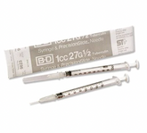Three MedPlus BD 1cc Luer Slip Tip Syringes with PrecisionGlide 27G x ½" needles are shown—two unpackaged and one in original packaging. Sold in boxes of 25 for $21.50; price increases on 6/24/25.