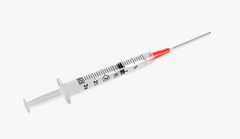 The MedPlus BD 3cc (3ml) 18G x 1½" Luer-Lok Syringe with Blunt Fill Needle (50 pack) is shown, featuring a clear barrel, black markings, and a red cap. Price as of 6/24/25: $21.84 per box.