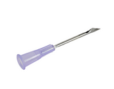 A BD Nokor Admix Thin Wall Non-Coring Needle 16G x 1" (50 pack) from MedPlus, featuring a purple plastic hub and slanted metal tip, is shown against a white background. Price increases to $28.71/box on 6/24/25.