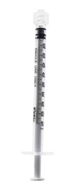 Displayed against a white background is the Exel 1mL Luer Lock Tip Syringe Only from MedPlus—each box contains 50 individually wrapped, non-latex, single-use sterile syringes with clear measurement markings for safe and convenient medical use.