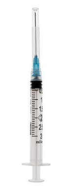 The MedPlus Exel 3mL Syringe and Needle Combination, featuring a Luer Lock Tip and a 23G x 1½“ needle, is depicted on a plain white background. This sterile syringe is marked with black measurement lines and numbers up to 3 milliliters, and its low dead space design ensures precise medication delivery. Available in boxes of 50 syringes at $11.38 per box as of June 24, 2025.
