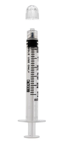 Here is the revised sentence using your product data: The MedPlus Exel 3mL Luer Lock Tip Syringe Only, available in a box of 50 syringes, is shown as a single-use sterile syringe with a clear protective cap floating above the needle against a plain white background. This luer lock syringe design features reduced dead space for enhanced efficiency and safety.