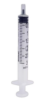 A box of 100 MedPlus Exel 3mL Slip Tip Syringes, featuring clear plastic barrels with black measurement markings and plungers, stands upright on a white background. These sterile, latex-free syringes are designed for precision and safety in medical use. Price per box is $11.38 as of 6/24/25.