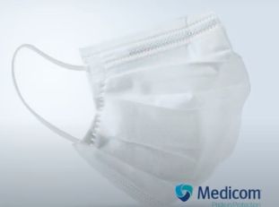 A single-use MedPlus ASTM Level 3 surgical mask against a white background.