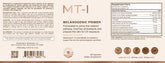 Light brown label for Custom Item's Melatropin®-I Tanning Pills (60 ct); includes supplement facts, usage directions, warnings, company info, and details its role as a melanogenic primer supporting melanin and UV protection.