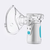 A Faire.com Alertcare Portable Ultrasonic Nebulizer HL100R, featuring a clear mask attachment and control buttons on the side, ideal for administering medication in vapor form during respiratory therapy.