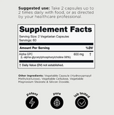 Label of a Faire.com Alpha GPC 99% (120 capsules) supplement detailing usage instructions, supplement facts, serving size, and other ingredients, with icons indicating potency, highly purified purity, and lab testing.