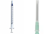 A close-up of the MedPlus BD 1cc (mL) Luer Slip Tip Syringe with PrecisionGlide 21G x 1" needle (25 pack), showing clear markings, priced at $21.50 per box—price increase effective 6/24/25.