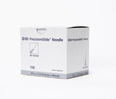A white MedPlus box labeled "BD PrecisionGlide Hypodermic Needles 27G x 1 1/2"" contains 50 single-use, sterile needles with luer tips, priced at $30.17 per box as of 6/24/25.