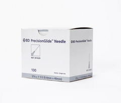 A white MedPlus box labeled "BD PrecisionGlide Hypodermic Needles 27G x 1 1/2"" contains 50 single-use, sterile needles with luer tips, priced at $30.17 per box as of 6/24/25.