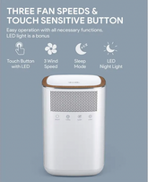 This Valkin Air Purifier from Faire.com features three fan speeds and a touch sensitive button.