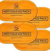The four Reusable Hot and Cold Gel Packs by Faire.com offer versatile pain relief with labels "HOT/COLD ICE PACK" and "DURABLE & REUSABLE.