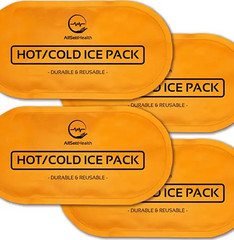 The four Reusable Hot and Cold Gel Packs by Faire.com offer versatile pain relief with labels "HOT/COLD ICE PACK" and "DURABLE & REUSABLE.