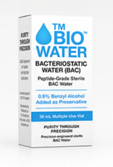The TM BioWater™ - Bacteriostatic Water (BAC) 30mL by Westend Medical Supply is peptide-grade water with 0.9% benzyl alcohol in a sterile glass vial, ideal for peptide reconstitution.