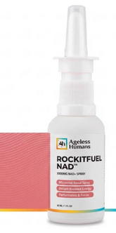 A 30 ml bottle of Faire.com’s Pre Workout NAD+ Nasal Spray: Rockitfuel®, designed to support energy, performance, and focus—ideal for enhancing your workout as a pre-workout boost.