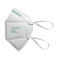 A white KN95 face mask with ear loops from Farris Labs, offering high particulate filtration efficiency; package includes 10 individually wrapped masks.