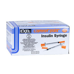 A box of MedPlus Exel U-100 Comfort Point Insulin Syringes 1cc x 31g x 5/16" (100 per box) features an image of syringes and highlights being latex free, sterile, and designed for smooth plunger action. Price: $15.43/box as of 6/24/25.