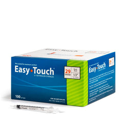 MHC EasyTouch Insulin Syringes 1cc (1ml) x 29G x 1/2" - 5 BOXES (500 SYRINGES) in a box on a white background.