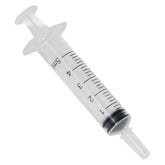The MedPlus BD 5cc (5ml) Oral Syringe CLEAR (25 pack), featuring black markings and a detachable tip for accuracy, is shown diagonally on a white background. Price increase effective 6/24/25: $17.22 per box.
