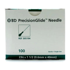 A box of MedPlus BD PrecisionGlide Hypodermic Needles, 23G x 1 1/2", sterile, single use, 50 needles per box. Price: $10.13 as of 6/24/25.
