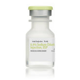 A clear 10 mL Henry Schein bottle labeled "0.9% Sodium Chloride Injection, USP" with a green cap, containing preservative-free sterile saline solution for use as a sterile diluent.