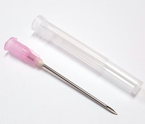 A Nipro 3cc (3ml) 18G x 1 1/2" Luer-Lock Syringe & Hypodermic Needle Combo (50 pack) with a pink needle.