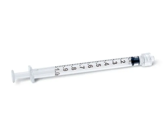 A Nipro 1cc (1ml) 21G x 1 1/2" Luer Lock Syringe and Hypodermic Needle Combo (50 pack) is shown on a white background, featuring clear plastic, black measurement markings, and a plunger.