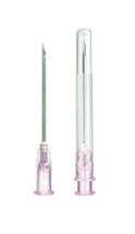 The Nipro 1cc (1ml) 18G x 1 1/2" Luer Lock Syringe and Hypodermic Needle Combo (50 pack) includes needles with pink plastic bases, one capped and one uncapped, ideal for use with disposable syringes and luer lock systems.