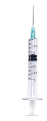 A Nipro 3cc (3ml) 23G x 1" Luer-Lock syringe & hypodermic needle combo (50 pack) on a white background.