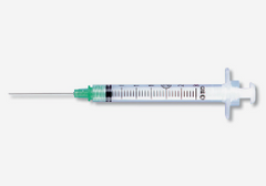 A MedPlus BD 3cc (3ml) 23G x 1" Luer-Lok Syringe with PrecisionGlide Needle is shown on a plain white background. Available in a 50-pack for $17.22 per box (price as of 6/24/25).