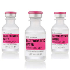 Three bottles of Bacteriostatic Water 30ml (3 pack) with benzyl alcohol from Henry Schein.