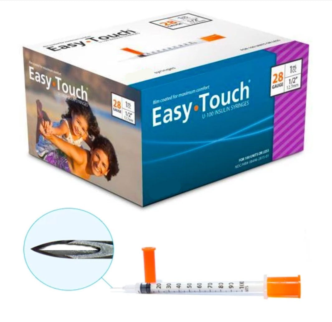 MHC EasyTouch Insulin Syringe: Comfortable Injection Solution with MHC EasyTouch Insulin Syringes 1cc (1ml) x 28G x 1/2" - 5 BAGS (50 SYRINGES)