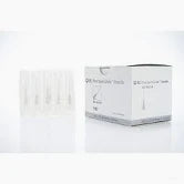 A box of BD PrecisionGlide Hypodermic Needles 27G x 1/2" (50 Pack) by MedPlus ($10.13/box, 6/24/25) is shown next to clear plastic tubes and sterile Luer-tip needles standing upright on a white surface.