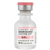 A 10 mL bottle of Henry Schein Sodium Chloride Injection, USP 0.9% Fresenius, labeled for use as a parenteral drug diluent.