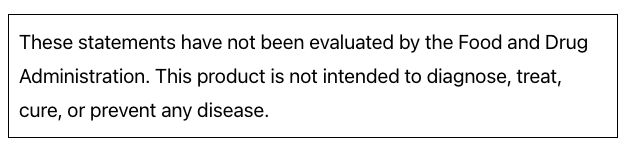 Text in a box reads: “These statements have not been evaluated by the FDA. Faire.com NAD Intra Nasal Spray - Nasal Boost 800 mg/0.34 oz is not intended to diagnose, treat, cure, or prevent any disease but supports cellular energy with NMN.”.