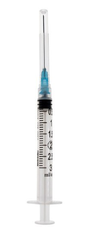 The MedPlus Exel 3mL Syringe and Needle Combination, featuring a Luer Lock Tip and a 23G x 1½“ needle, is depicted on a plain white background. This sterile syringe is marked with black measurement lines and numbers up to 3 milliliters, and its low dead space design ensures precise medication delivery. Available in boxes of 50 syringes at $11.38 per box as of June 24, 2025.