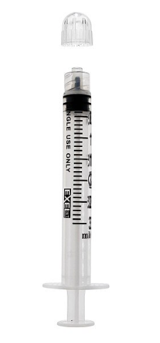 Here is the revised sentence using your product data: The MedPlus Exel 3mL Luer Lock Tip Syringe Only, available in a box of 50 syringes, is shown as a single-use sterile syringe with a clear protective cap floating above the needle against a plain white background. This luer lock syringe design features reduced dead space for enhanced efficiency and safety.