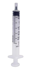 A box of 100 MedPlus Exel 3mL Slip Tip Syringes, featuring clear plastic barrels with black measurement markings and plungers, stands upright on a white background. These sterile, latex-free syringes are designed for precision and safety in medical use. Price per box is $11.38 as of 6/24/25.