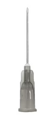 A close-up of a single Exel Disposable Hypodermic Needle, 22G x 1″, with a transparent plastic hub from MedPlus, displayed vertically against a white background. Price increase effective 6/24/25: $6.54 per box.