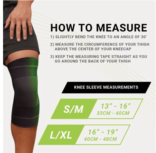How to measure a HealthyKin Green Drop Professional Knee Compression Sleeve (SM-MED) 13"-16" for support and stabilization.