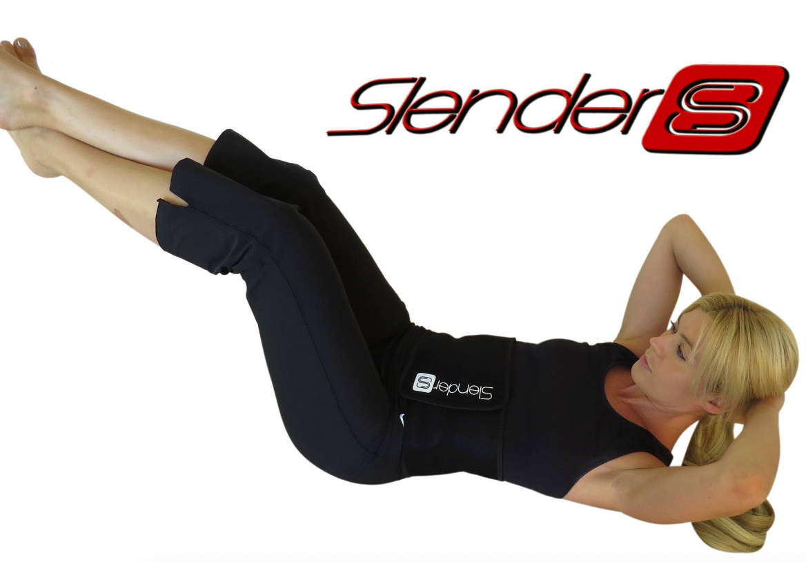A woman is using the Slender 8 Waist Trimmer Belt with Cell Phone Pocket (LARGE) from Amazon to do sit-ups and burn more fat.