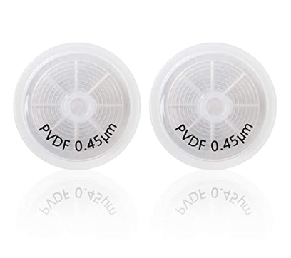 Two Allpure Syringe Filters - 25mm | 0.45μm | PVDF (5 pack) labeled "0.45 µm" displayed against a white background.