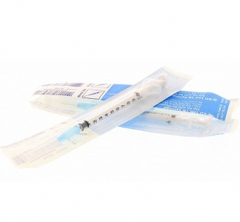 One package of MedPlus BD 1cc(mL) Luer Slip Tip Syringe with attached PrecisionGlide needle 25G x 5/8" (10 PACK) on a white background.