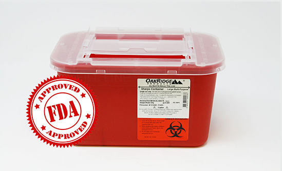 A red Sharps Container - 1 Gallon (4 quart) with an NDC logo on it, featuring a slide lid for easy access.