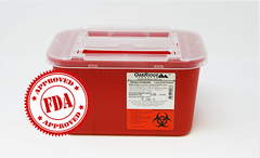 A red Sharps Container - 1 Gallon (4 quart) with an NDC logo on it, featuring a slide lid for easy access.