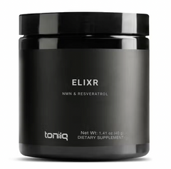 A jar of Elixr NMN & Resveratrol Supplement (90 capsules) by Faire.com, targeting NAD+ enhancement.