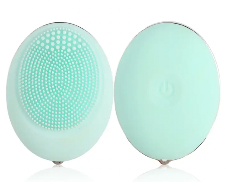 Two waterproof silicone Faire.com facial cleansing brushes displayed side by side on a white background, ideal for sensitive skin.