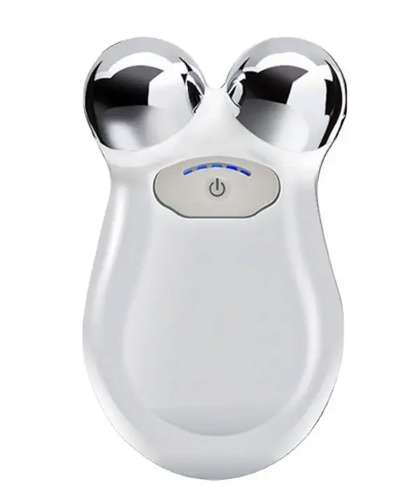 Micro-current Facial Toning Massager with a dual-ball design and power button, designed to reduce wrinkles and lift jowls by Faire.com.