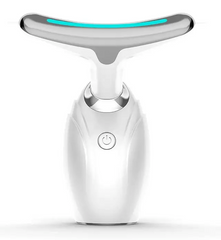 A white Neck & Face Lifting Led Therapy Device with a blue light on it that provides LED therapy for lifting and targeting areas such as the neck, face, and chin by Faire.com.