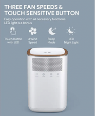 This Valkin Air Purifier from Faire.com features three fan speeds and a touch sensitive button.